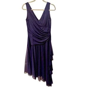 Cachet Asymmetrical Chiffon Cocktail V-Neck Dress Midnight Blue Sparkled, 8